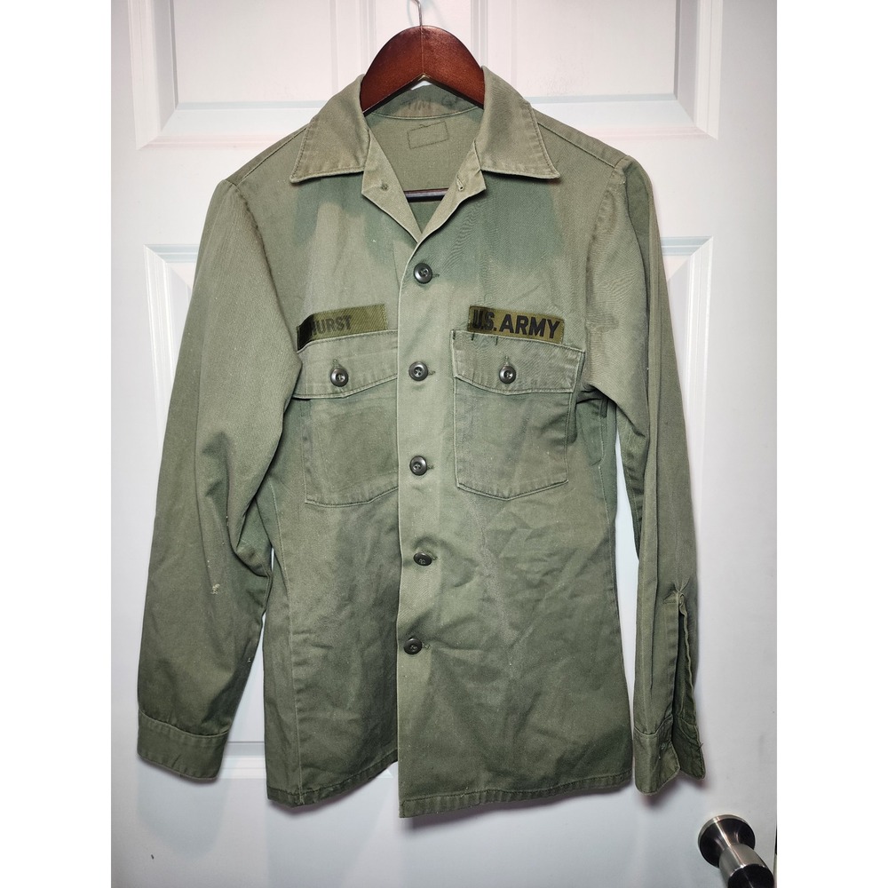 Vintage 70s US Army OG-507 Utility Shirt Military Field Jacket Olive Green Small